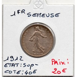 1 franc Semeuse Argent 1912 Sup-, France pièce de monnaie