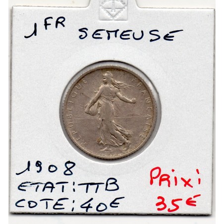 1 franc Semeuse Argent 1908 TTB, France pièce de monnaie