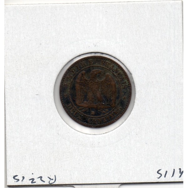 2 centimes Napoléon III tête nue 1855 petit D chien grand Lion TTB-, France pièce de monnaie