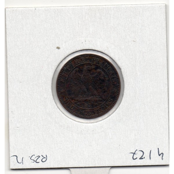2 centimes Napoléon III tête nue 1854 petit D petit lion Lyon TB-, France pièce de monnaie