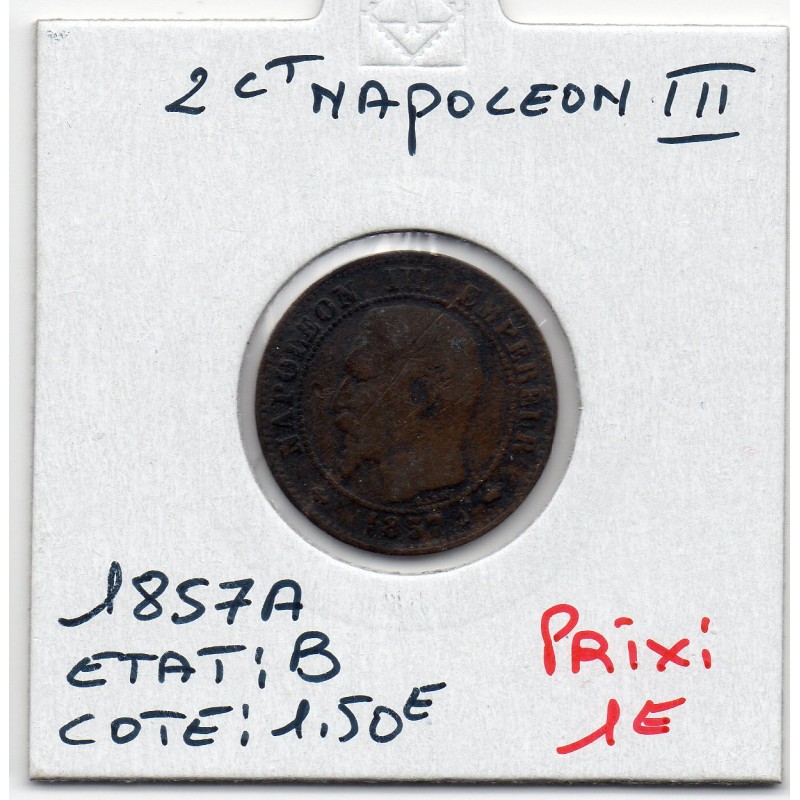 2 centimes Napoléon III tête nue 1857 A Paris B, France pièce de monnaie