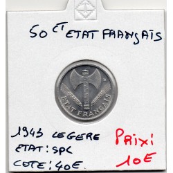 50 centimes Francisque Bazor 1943 Légère Spl, France pièce de monnaie