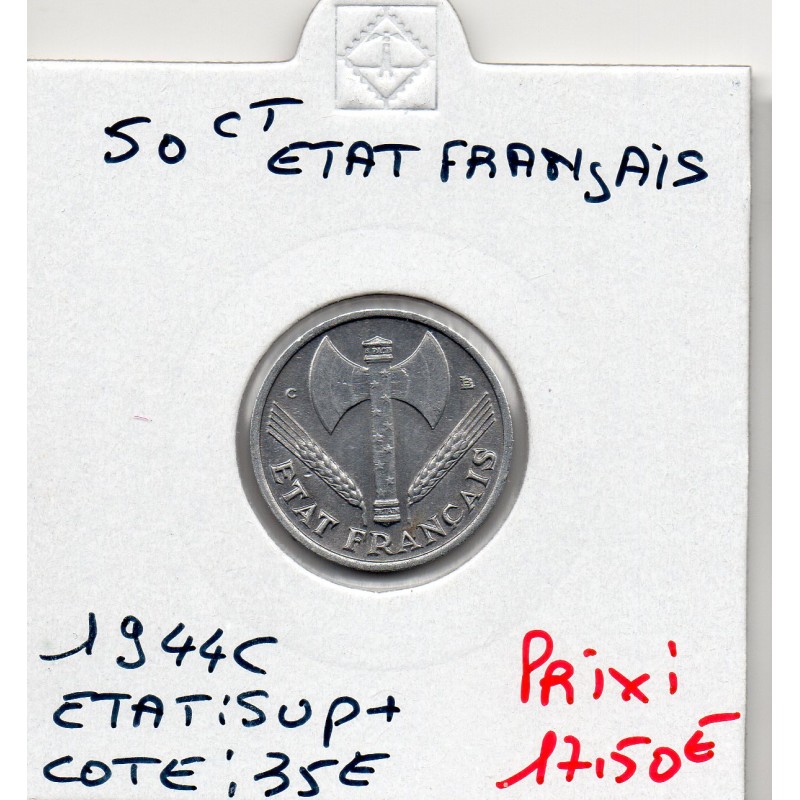 50 centimes Francisque Bazor 1944 grand C Sup+, France pièce de monnaie