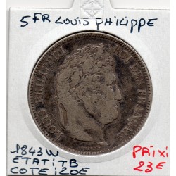 5 francs Louis Philippe 1843 W Lille TB, France pièce de monnaie