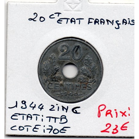 20 centimes état Français 1944 TTB, France pièce de monnaie