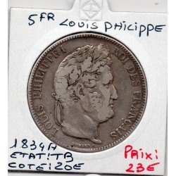 5 francs Louis Philippe 1834 A Paris TB, France pièce de monnaie