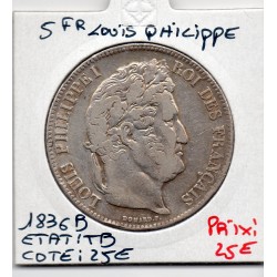 5 francs Louis Philippe 1836 B Rouen TB, France pièce de monnaie