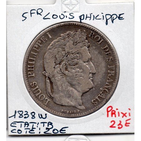 5 francs Louis Philippe 1838 W Lille TB, France pièce de monnaie