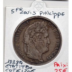 5 francs Louis Philippe 1838 A Paris TB+, France pièce de monnaie