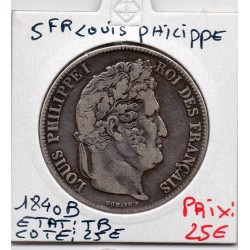 5 francs Louis Philippe 1840 B Rouen TB, France pièce de monnaie