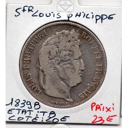 5 francs Louis Philippe 1839 B Rouen TB, France pièce de monnaie