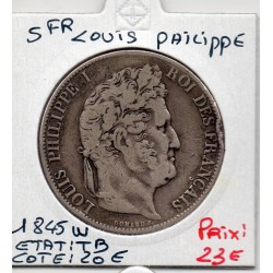 5 francs Louis Philippe 1845 W Lille TB, France pièce de monnaie