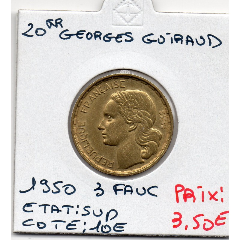 20 francs Coq Georges Guiraud 3 faucilles 1950 Sup, France pièce de monnaie