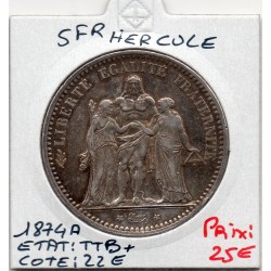 5 francs Hercule 1874 A Paris TTB+, France pièce de monnaie
