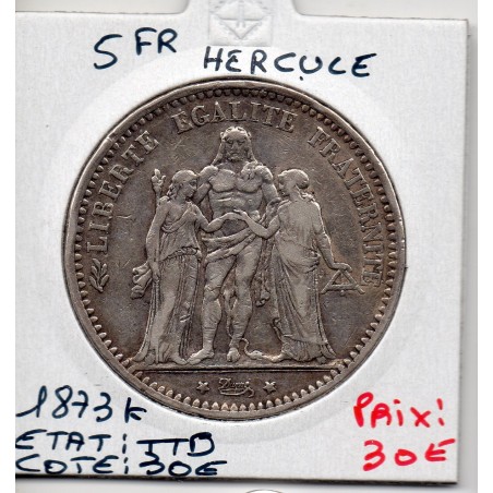 5 francs Hercule 1873 K Bordeaux TTB, France pièce de monnaie