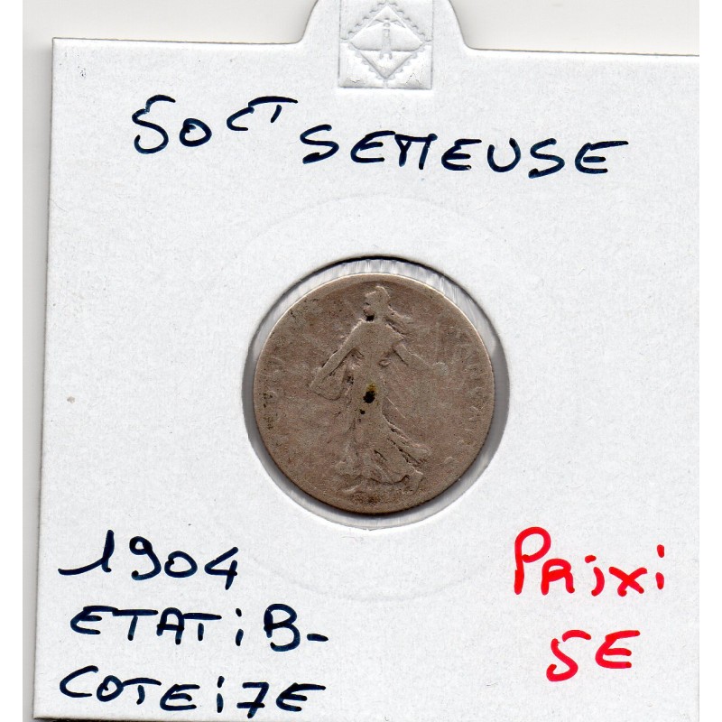 50 centimes Semeuse Argent 1904 B-, France pièce de monnaie