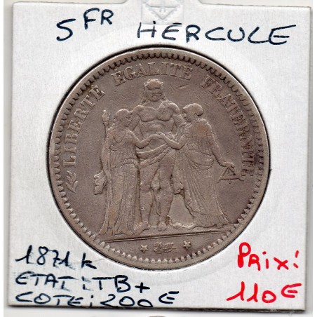 5 francs Hercule 1871 K Bordeaux TB+, France pièce de monnaie
