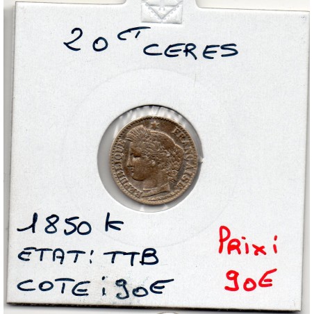 20 centimes Cérès 1850 K Bordeaux TTB, France pièce de monnaie