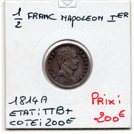 1/2 Franc Napoléon 1er 1814 A paris TTB+, France pièce de monnaie