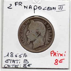 2 francs Napoléon III tête laurée 1866 A Paris B, France pièce de monnaie