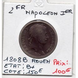 2 Francs Napoléon 1er 1808 B Rouen B+, France pièce de monnaie