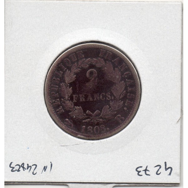 2 Francs Napoléon 1er 1808 B Rouen B+, France pièce de monnaie