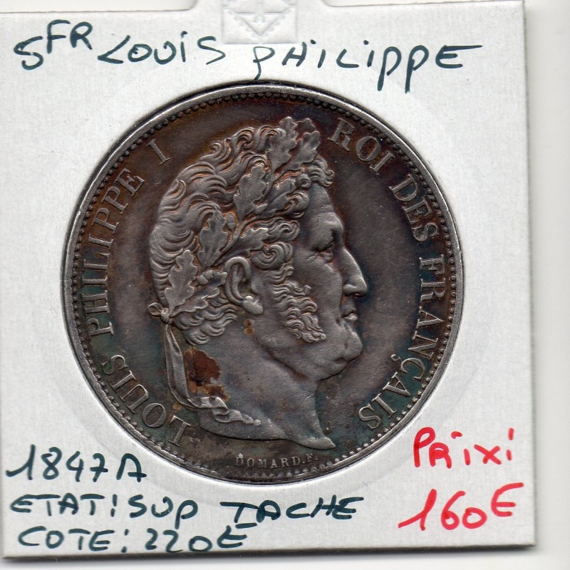 5 francs Louis Philippe 1847 A Paris Sup, France pièce de monnaie