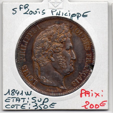 5 francs Louis Philippe 1841 W Lille Sup, France pièce de monnaie