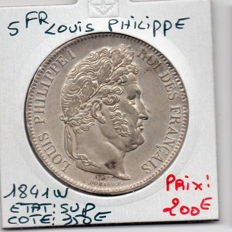 5 francs Louis Philippe 1841 W Lille Sup, France pièce de monnaie