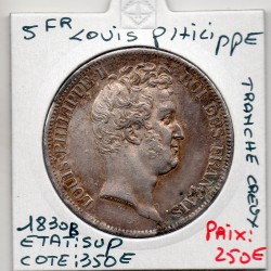 5 francs Louis Philippe 1830 B tranche Creux Sup, France pièce de monnaie