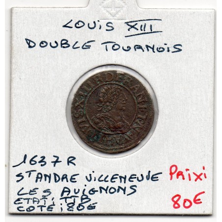 Double Tounois 1637 R St andré Villeneuve les avignon Louis XIII pièce de monnaie royale