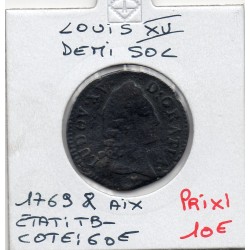 Demi Sol d'Aix a la vieille tête 1769 & Aix TB- Louis XV pièce de monnaie royale