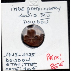 Indes Française, Pondichéry Louis XV Doudou 1715-1775 TTB, Lec 20 pièce de monnaie