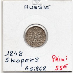 Russie 5 Kopecks 1848 Sup, KM C163 pièce de monnaie