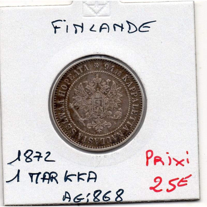 Finlande 1 Markka 1872 Sup-, KM 3.2 pièce de monnaie