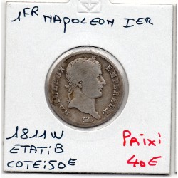 1 Franc Napoléon 1er 1811 W Lille B, France pièce de monnaie