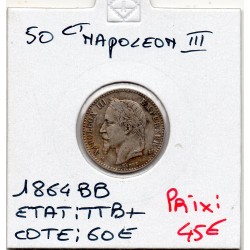 50 centimes Napoléon III tête laurée 1864 BB Strasbourg TTB+, France pièce de monnaie