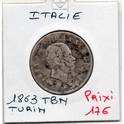 Italie 2 Lire 1863 T BN Turin TB, KM 12 pièce de monnaie