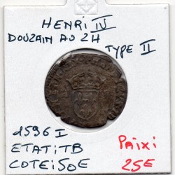 Douzain au 2 H 2eme type 1595 I Limoges Henri IV pièce de monnaie royale