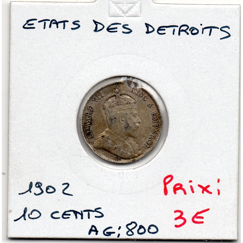 Etablissement des Détroits 10 cents 1902 TTB, KM 21 pièce de monnaie