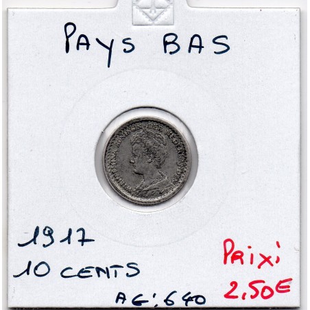 Pays Bas 10 cents 1917 TTB+, KM 145 pièce de monnaie