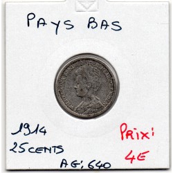 Pays Bas 25 cents 1914 TTB, KM 146 pièce de monnaie