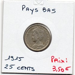 Pays Bas 25 cents 1915 TB, KM 146 pièce de monnaie