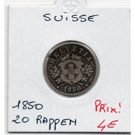 Suisse 20 rappen 1850 B+, KM 7 pièce de monnaie