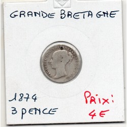 Grande Bretagne 3 pence 1874 B, KM 730 pièce de monnaie