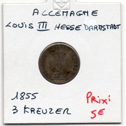 Hesse Darmstadt 3 kreuzer 1855 TB KM 325 pièce de monnaie