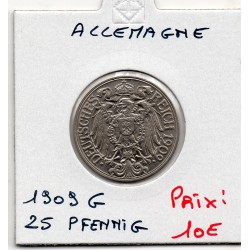 Allemagne 25 pfennig 1909 G Karlsruhe, Sup KM 18 pièce de monnaie