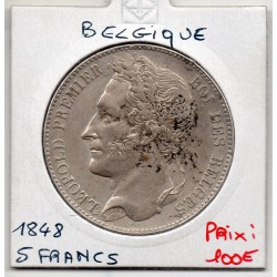 Belgique 5 Francs 1848 Sup-, KM 3 pièce de monnaie