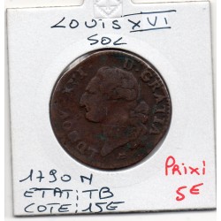 Sol 1790 N Montpellier TB Louis XVI pièce de monnaie royale