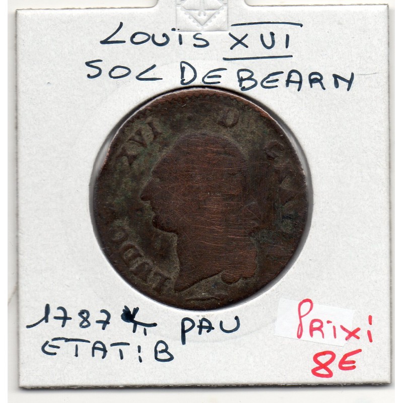 Sol de Bearn 1787 Pau B Louis XVI pièce de monnaie royale